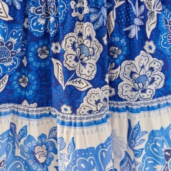 Farm Rio Blue Full Of Flowers Organic Cotton Midi Dress - Size XL - Picture 5 of 6